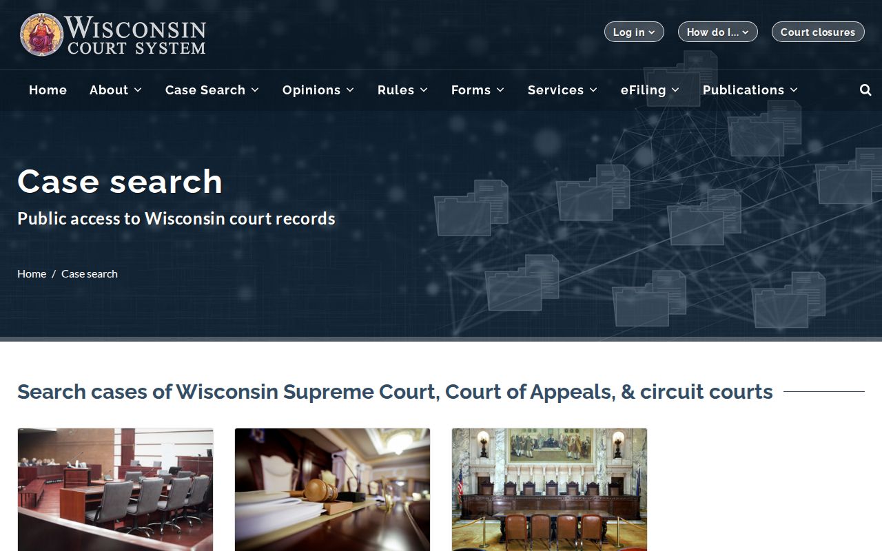 Waushara County court case-search and booking-disposition record path
