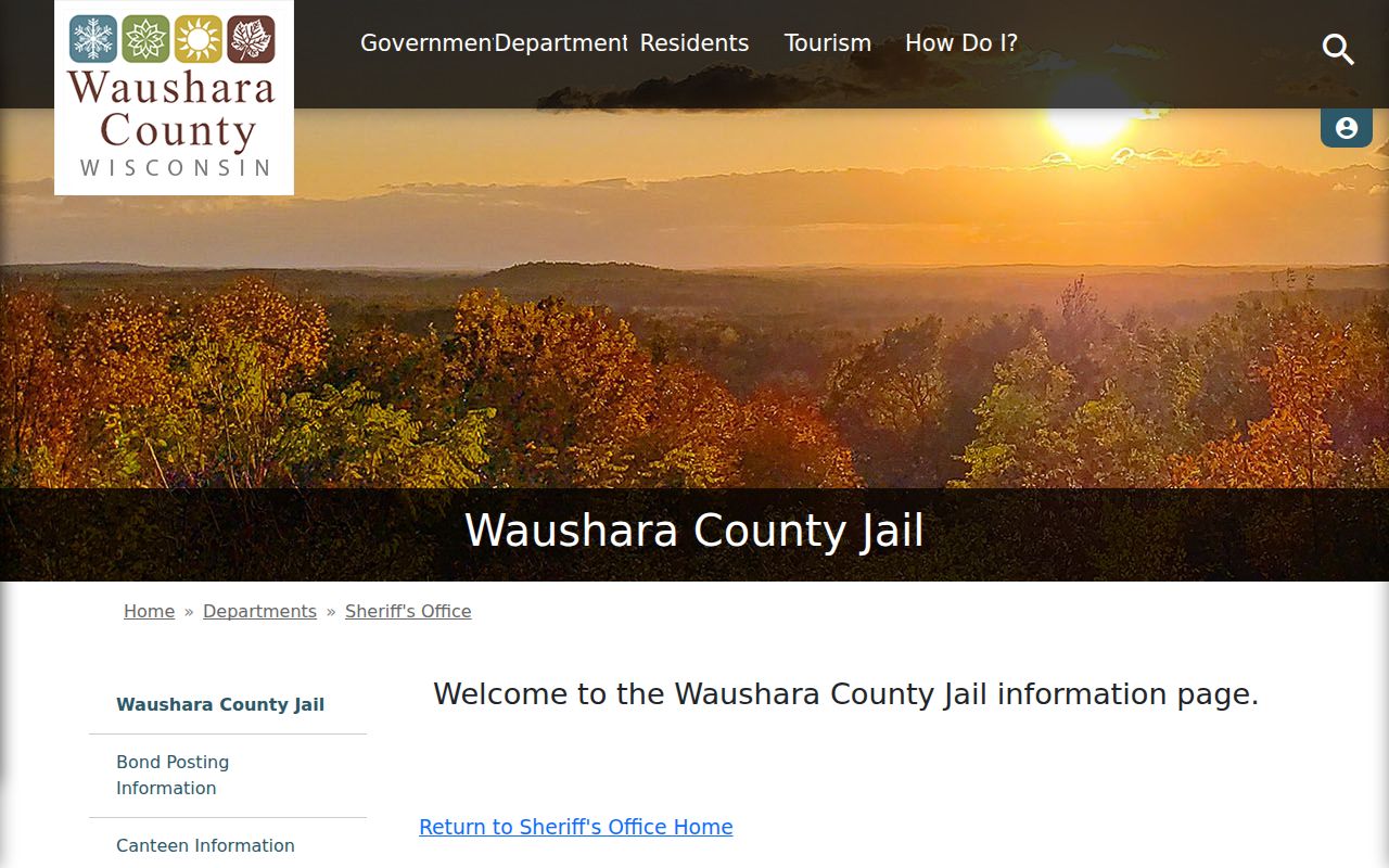 Waushara County Jail current-custody and booking-record contact page