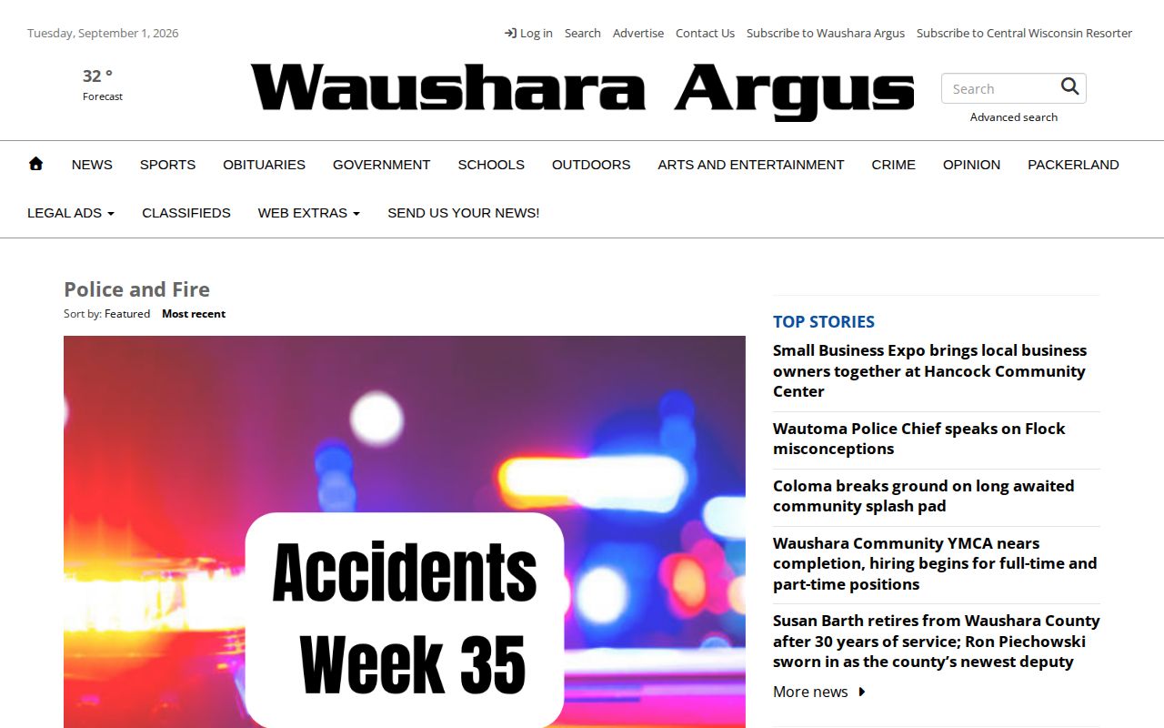 Waushara County Police and Fire news record index